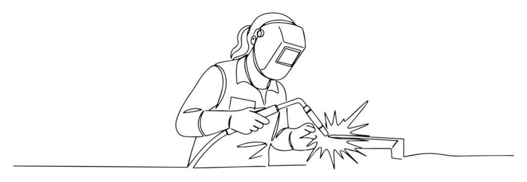 woman welding metal &ndash; safety mask illustration