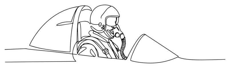 fighter jet pilot in cockpit – one line vector