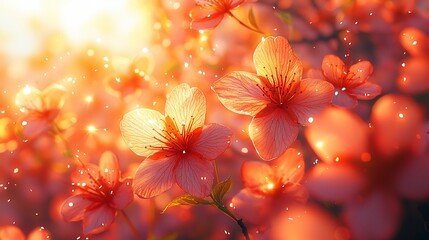 Macro shot of cherry blossom petals glowing sunlight floating breeze backlit glowing effect shot f35 with a 100mm macro lens soft bokeh background free of humans text cartoonish elements and watermark