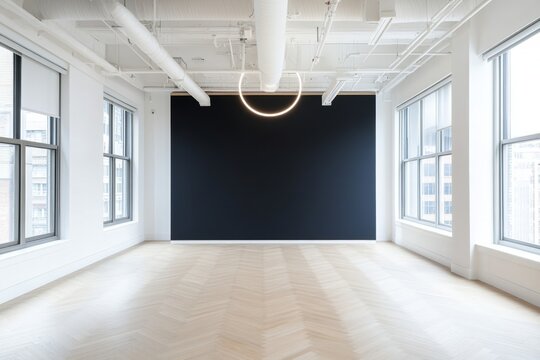 Empty modern office space with exposed ductwork