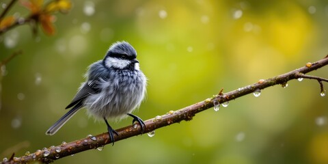 Naklejka premium Long-tailed Tit Prepares for a Refreshing Wash