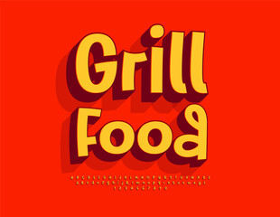 Vector Gourmet signboard Grill Food. Modern Bright Font. Creative 3D Alphabet Letters and Numbers set.