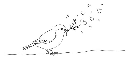 bird holding branch with hearts vector

