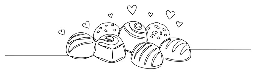 romantic pralines with hearts in one line style, sweet minimal vector