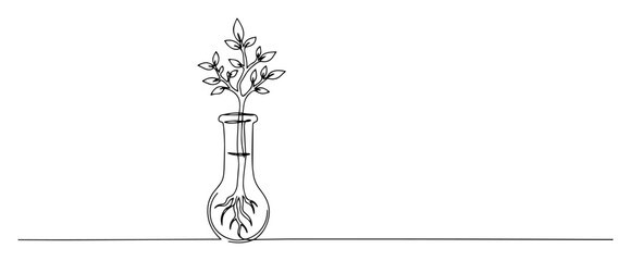 blackandwhite vector of plant growing in lightbulb, minimal ecological line art illustration