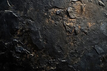 Dark, textured surface with layered rock-like patterns and subtle golden highlights creates a rich, abstract background for artistic application.