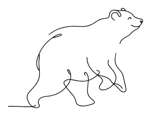 walking bear in one line drawing vector