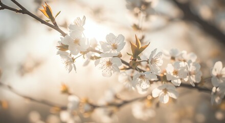 Cherry blossoms in soft sunlight, spring blooming