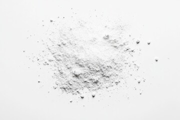 Obraz premium A pile of white powder, possibly flour or a chemical substance, spread on a white background with soft lighting.