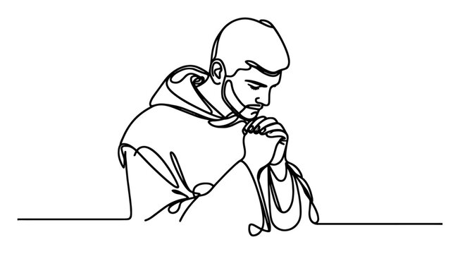 monk praying line drawing vector