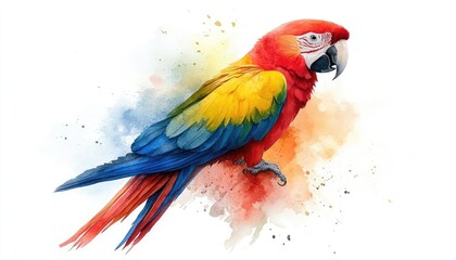 Fototapeta premium Vibrant macaw against colorful watercolor backdrop