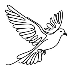 line art vector of flying dove, minimalist black and white symbol of peace and spirituality