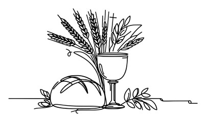 holy communion bread and wheat vector illustration