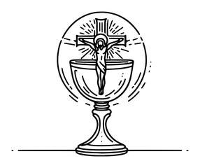 crucifix inside chalice vector drawing