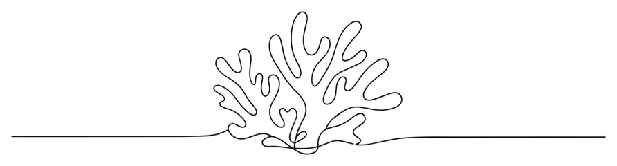 minimalistic coral shape in one line vector style, ocean reef plant sketch illustration