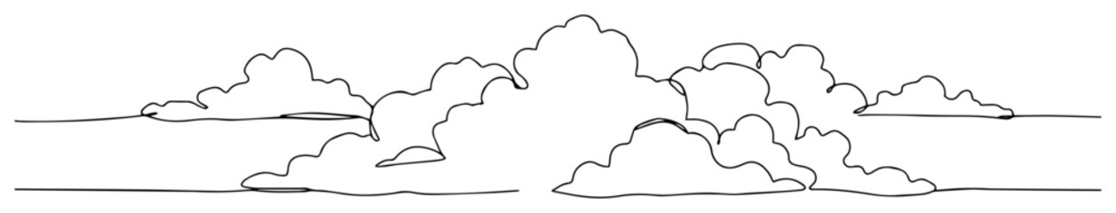 blackandwhite vector of clouds on the horizon, minimal line art illustration of sky