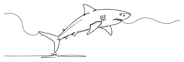 blackandwhite vector of shark above water, line art ocean predator in motion