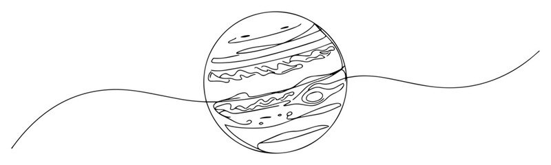 blackandwhite vector of jupiter planet with cloud bands, minimalist astronomy line drawing