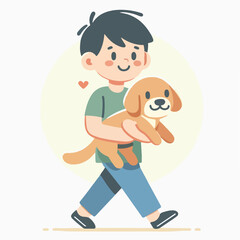 illustration of a person carrying a pet dog