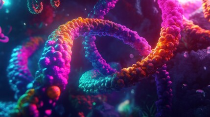 Obraz premium Abstract vibrant swirling spiral shapes, glowing in neon colors. Intricate, colorful, 3D forms, with textured surfaces.