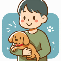 illustration of a person carrying a pet dog