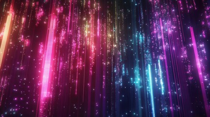 Abstract vibrant vertical lines with glittering particles.
