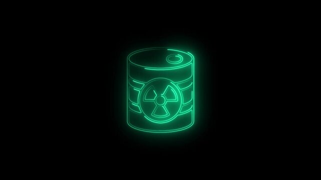Glowing neon toxic waste icon.HD motion graphic video animation with neon effects.isolated on a black background.