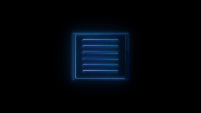 Neon icon of a document or text file animation on black background 4k. 