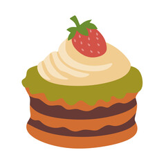 cake with matcha and strawberry decoration. Isolated on white