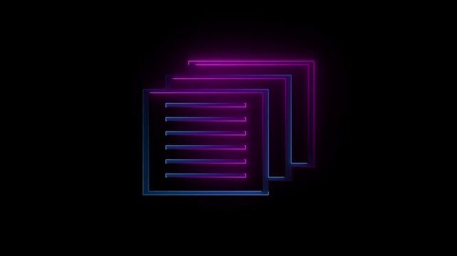 Glowing Neon icon of a document or text file animation on a background 4k. 