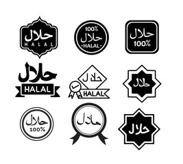 Halal Food Certified Icon Set – Vector Halal Labels and Certification Symbols for Packaging & Branding