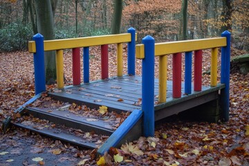 Colorful wooden bridge in autumn park (9)