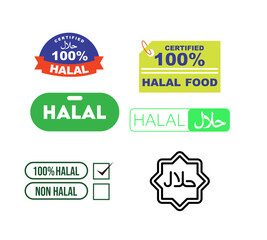 Halal Food Certified Icon Set &ndash; Vector Halal Labels and Certification Symbols for Packaging & Branding