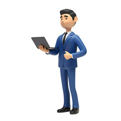3D vector illustration of a business man with laptop