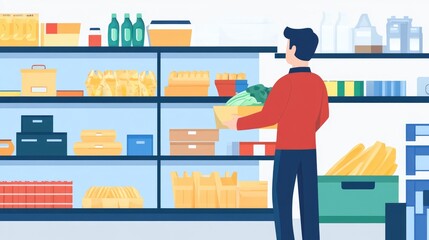 Man Shopping for Groceries in Supermarket Aisle