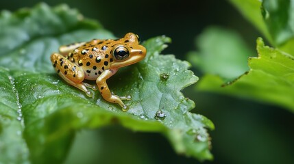 Obraz premium Tiny frog on vibrant leaf (1)