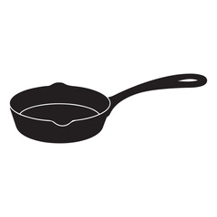 This is an isolated, empty black cast iron frying pan, a piece of metal kitchenware with a handle, ready for cooking or frying food