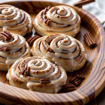 Warm Cinnamon Rolls with Cream Cheese Frosting: Gooey homemade cinnamon rolls, perfect for bakery promotions and comfort food blogs.