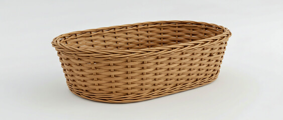 Woven brown basket displayed on a plain white background representing rustic decoration and organic texture.