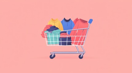 Shopping Cart Filled with Colorful Clothes: Online Shopping, Fashion, Retail Therapy