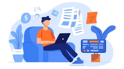 Remote Worker Productivity: Man Working from Home on Laptop