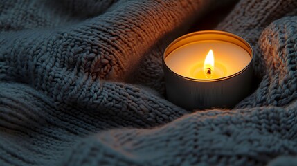 Cozy Knit Sweater and Burning Candle Warmth