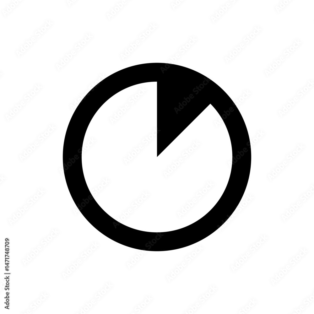 Poster black outlined circle with a filled segment indicating progress or a partial state shown on white ba