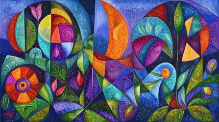 Abstract Garden Rhapsody: A vibrant interplay of colors and shapes celebrating the beauty of nature's abstract forms