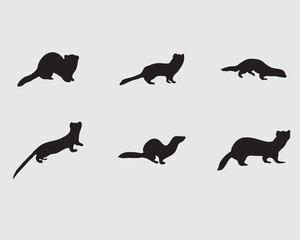 various type of weasel vector silhouette isolated on background.weasel black shadow illustration collections