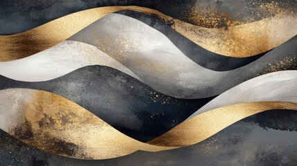 Abstract Gold and Gray Waves: A Serene and Elegant Artwork