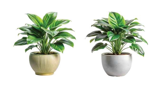 Tropical Plant Pot: A lush green tropical plant in ceramic resort pot, isolated PNG