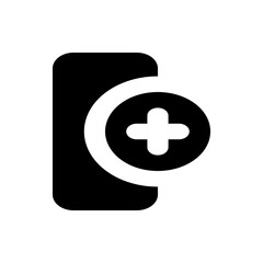 Fototapeta premium Black rectangle with rounded corners and a white plus sign inside a circle overlapping it on the right side