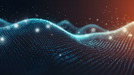Abstract Digital Wave Background with Glowing Particles for Technology and Data Visualization