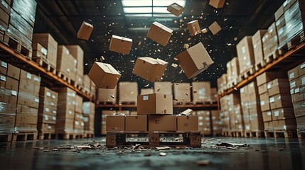 Warehouse accident cardboard boxes falling